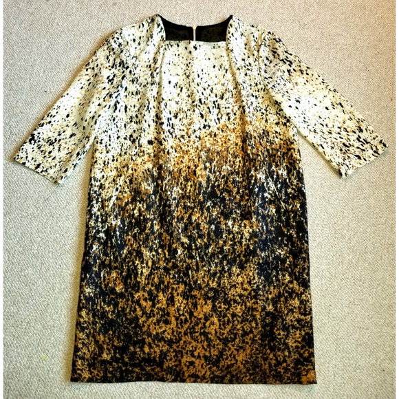 Womens Dress-ZARA-BASICS-cream/brown animal print silky lined Artsy Boho-M - Picture 1 of 4